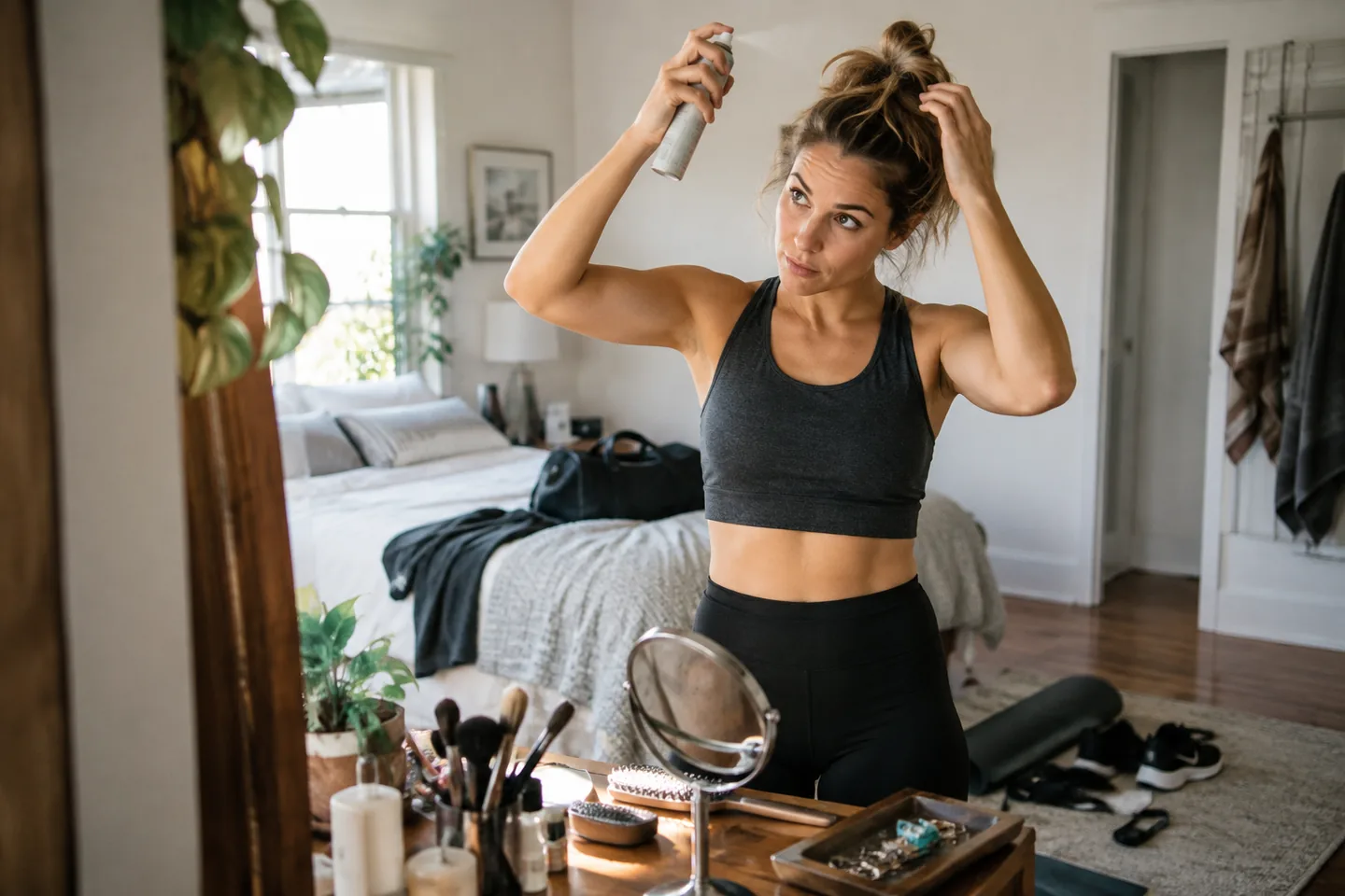 Lifestyle scene for Dry Shampoo for Busy Mornings and Post-Workout Hair